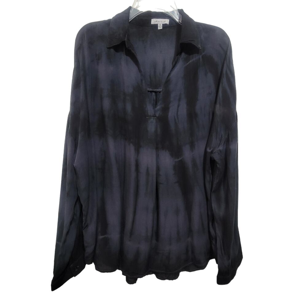 White Birch Womens Black Gray Tie Dye Oversize V Neck LS Top Boho Casual Small